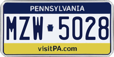 PA license plate MZW5028