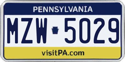 PA license plate MZW5029