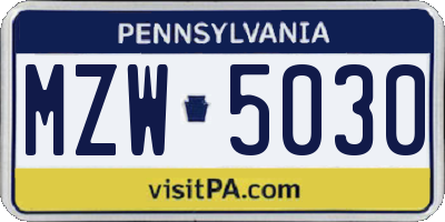 PA license plate MZW5030