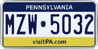 PA license plate MZW5032