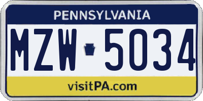 PA license plate MZW5034