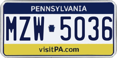 PA license plate MZW5036