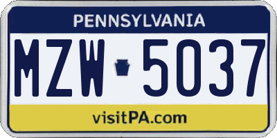 PA license plate MZW5037