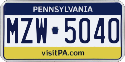 PA license plate MZW5040