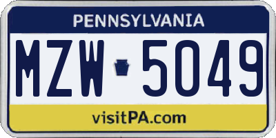 PA license plate MZW5049