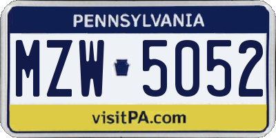 PA license plate MZW5052