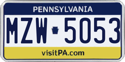 PA license plate MZW5053