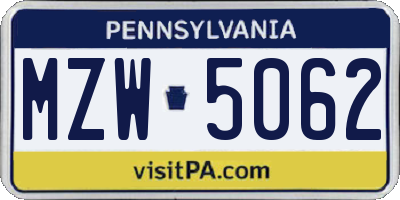 PA license plate MZW5062