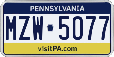 PA license plate MZW5077