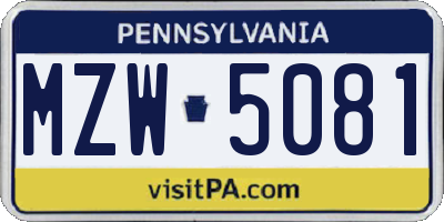 PA license plate MZW5081