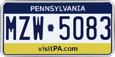PA license plate MZW5083