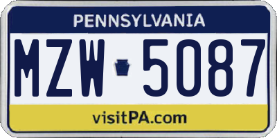 PA license plate MZW5087