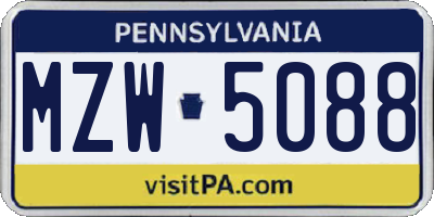 PA license plate MZW5088