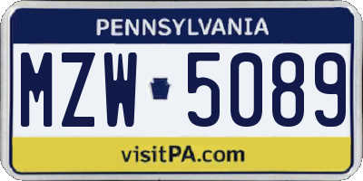 PA license plate MZW5089