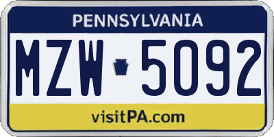 PA license plate MZW5092