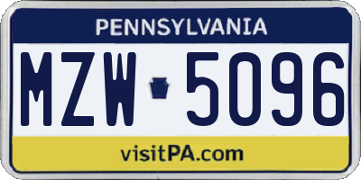 PA license plate MZW5096