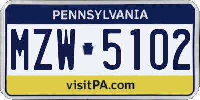 PA license plate MZW5102