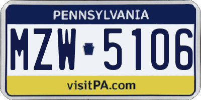 PA license plate MZW5106