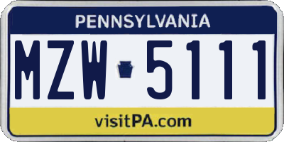 PA license plate MZW5111