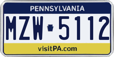 PA license plate MZW5112