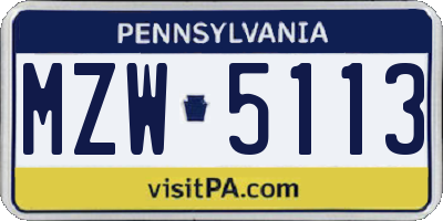 PA license plate MZW5113