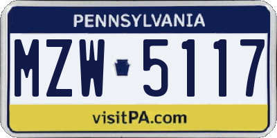 PA license plate MZW5117