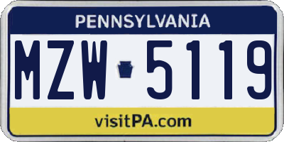 PA license plate MZW5119
