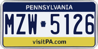 PA license plate MZW5126