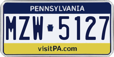 PA license plate MZW5127