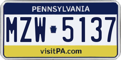 PA license plate MZW5137