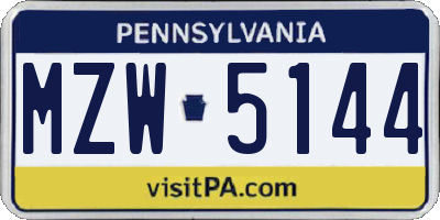 PA license plate MZW5144