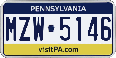 PA license plate MZW5146