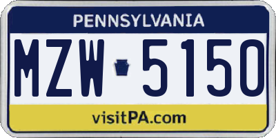 PA license plate MZW5150