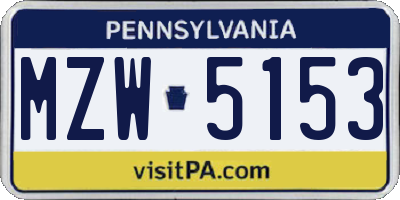 PA license plate MZW5153