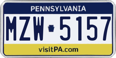 PA license plate MZW5157