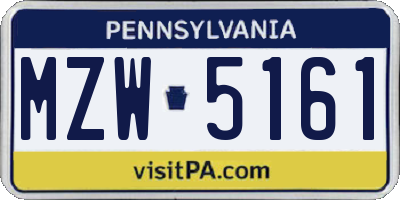 PA license plate MZW5161