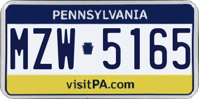 PA license plate MZW5165