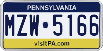 PA license plate MZW5166