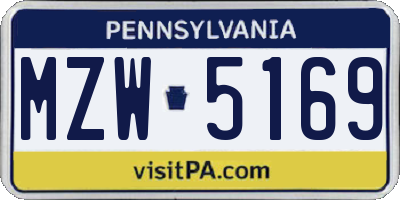 PA license plate MZW5169
