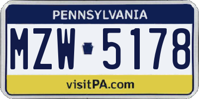 PA license plate MZW5178