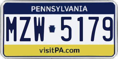 PA license plate MZW5179