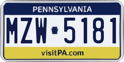 PA license plate MZW5181
