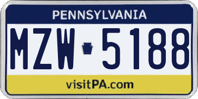 PA license plate MZW5188