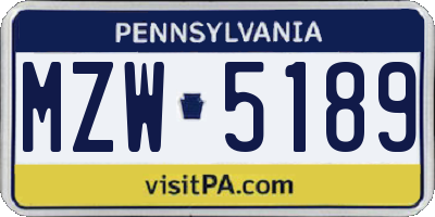 PA license plate MZW5189