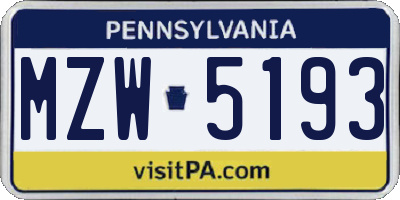 PA license plate MZW5193