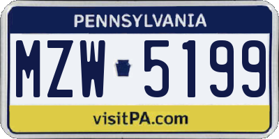 PA license plate MZW5199