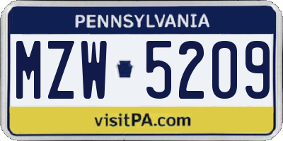 PA license plate MZW5209