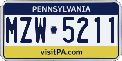 PA license plate MZW5211