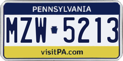 PA license plate MZW5213