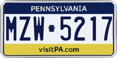 PA license plate MZW5217